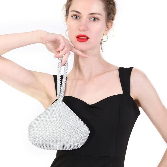 Women's Evening Bag- Upgraded Larger Size Full Rhinestones Bling Wrist Clutch Pu - Picture 5 of 7